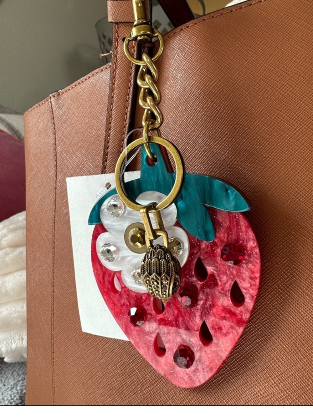 Kurt Geiger Strawberry Bag Charm Rhinestone Purse Charm designer accessory
